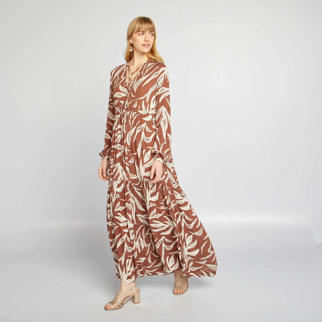  long patterned dress-brown